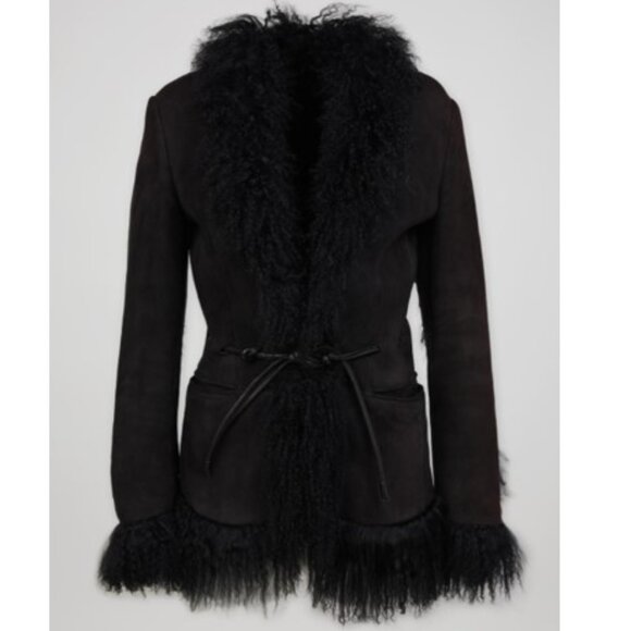 Gucci Tom Ford Era F/W 1999 Black Suede and Shearling Coat 90s Y2K Vintage - Picture 1 of 16